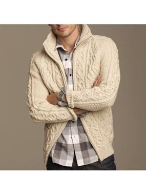 Vintage Carraig Donn Aran Full Zip 100% Pure New Wool Cardigan XL